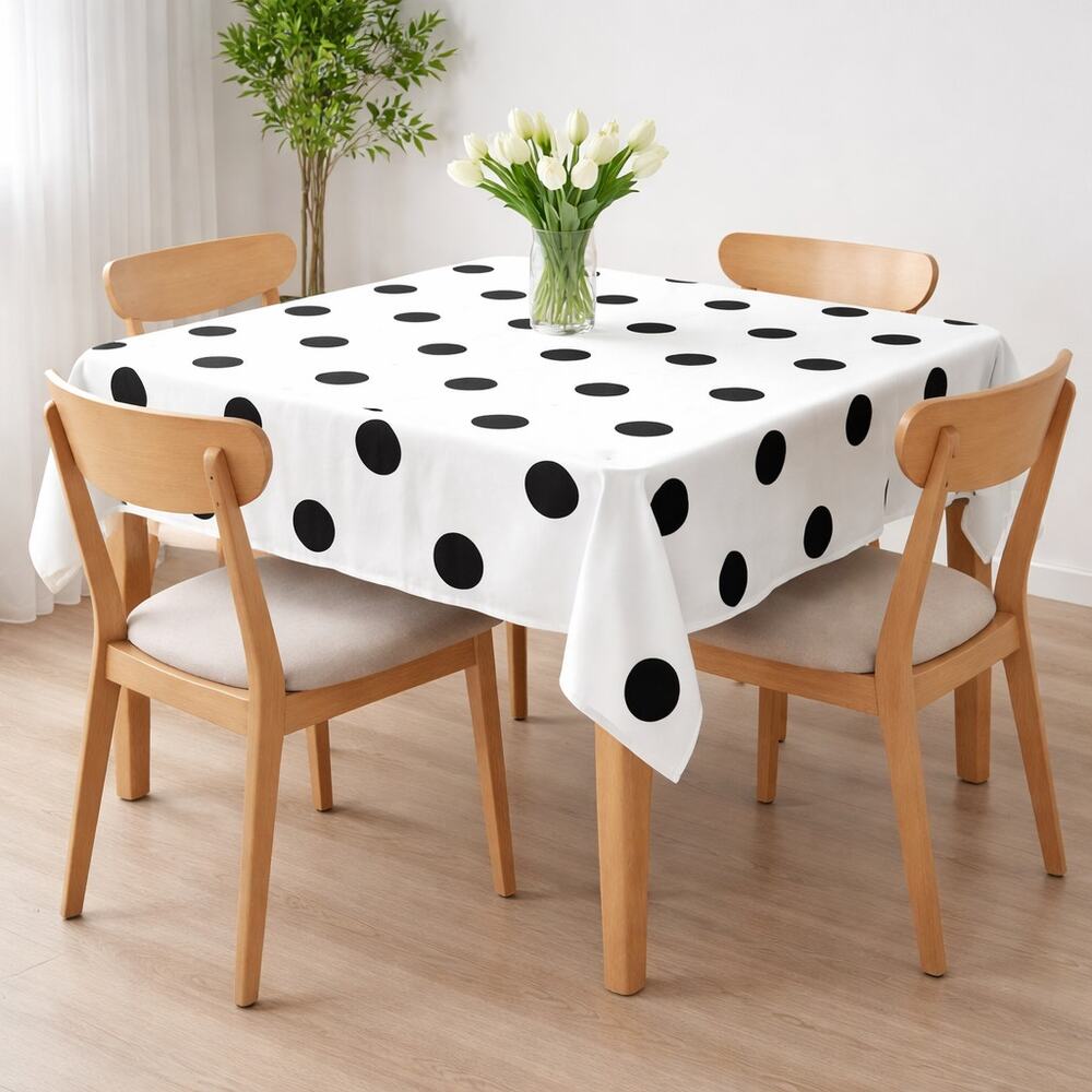 Vintage Black White Polka Dot‎ 60x60 Tablecloth Retro Mod USA Made
